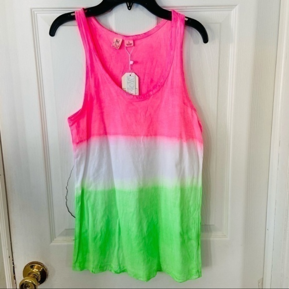 NWT EXIST pink & lime green dip dye tie-dye ombré sleeveless shirt size small
